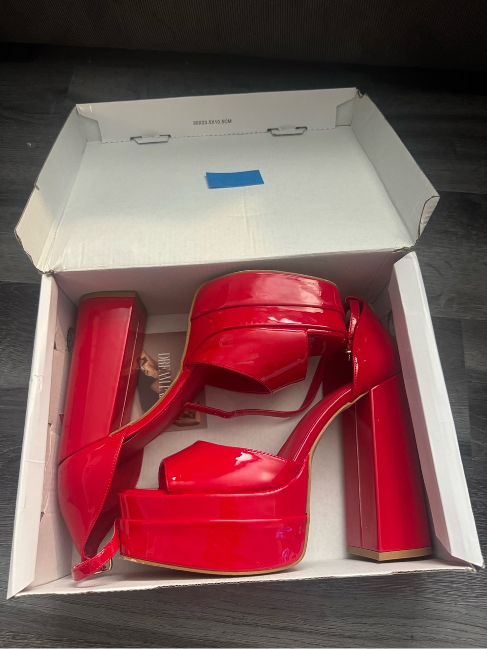 Amazon Red Patent Platform Block Heel Sandals